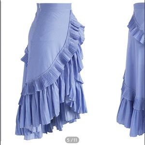 APPLAUSE OF RUFFLE TIERED FRILL HEM SKIRT IN BLUE STRIPES